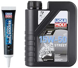 Liqui Moly 2555 Motorbike 15W-50 4T Street Synthetic Technology Engine Oil (1 Litre) & Liqui Moly 20296 Motorbike MOS2 Shooter (20 ml)