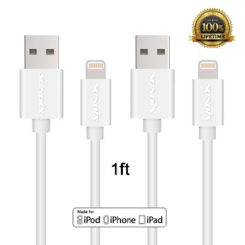 [Apple MFi Certified] Sundix (TM) 2Pack 1ft Lightning Cable Element Series 8 pin to USB Sync Cable & Charger, Made for iPhone 6/6 Plus, 6s/6s Plus, iPad&iPod Models, the Latest iOS 9 (White)