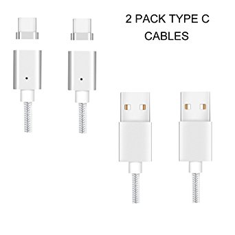 Magnetic Charging Cable for Type C, Nylon Braided 3.3ft for LG G5 V20, Nexus 5X 6P, Google Pixel XL, Huawei P9 Plus, OnePlus 2 3, Galaxy S8, More Type-C/USB-C Devices. Gen5 (2 Pack Silver)