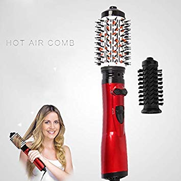 Flyteeth Hair Curling Iron Automatic Hair Curler Tourmaline Curling Iron with Auto Rotating Hot Air Brush For Blow Drying,2 Inch and 1 1/2 inch Brush Attachments,Red