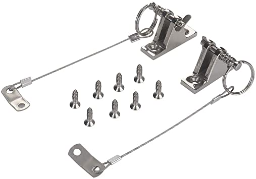 VTurboWay 2 Pack Bimini Top 90°Deck Hinge with Quick Release Pin w/Drop Cam & Spring & Lanyard Prevents Loss, 316 Stainless Steel
