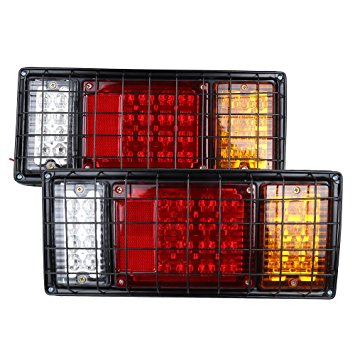 40 LED Trailer Truck Tail Lights Bar High Brightness With 5-WIRE Connection for Negative Turn Signal Brake Light Running Light and Reverse Light Durable Tail Light With Iron Net protection (2PCS)