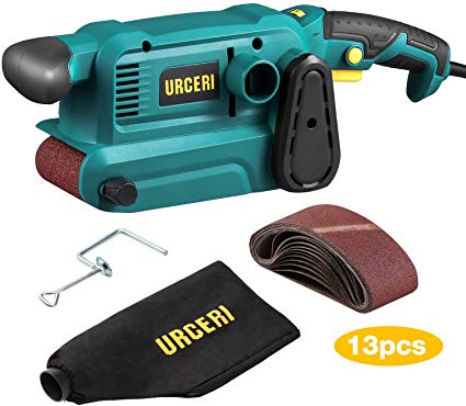 URCERI Belt Sander 800W 3×18 Inch with 13Pcs Sanding belt, 7A Power Bench Sander with 6 Variable Speeds, Dust Collection Bag, 35mm Vacuum Adapter, Screw Clamps and Lock-on Button