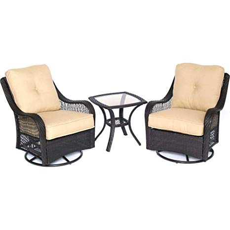 Hanover ORLEANS3PCSW-B-TAN Orleans 3 Piece Swivel Rocking Chat Set, Sahara Sand