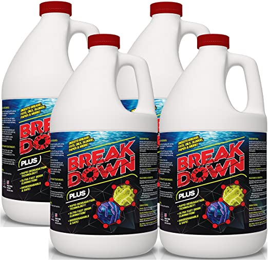 Concentrated Liquid BACTERIAL ENZYMES - Breaks Down Grease, Paper,Fat & Oil in Drain Lines, Sewer Lines, Septic Tanks, Grease Traps, RV & Boat Tanks & More! Controls Foul Sewer Odors! (4 GALLON CASE)