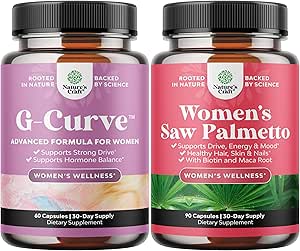 Natures Craft Bundle of G-Curve Breast and Butt Enhancer Pills May Support Voluptuous Curves and Extra Strength Saw Palmetto for Women - DHT Blocker Thickening Hair Vitamins for Hair Loss