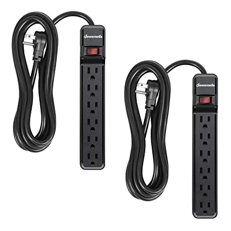 DEWENWILS 2-Pack 6-Outlet Power Strip Surge Protector with 10 Ft Long Extension Cord, Low Profile Flat Plug, 15 Amp Circuit Breaker, 500 Joules, Wall Mount, Black, UL Listed