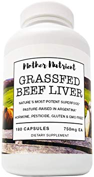 Grass Fed Beef Liver Pills by Mother Nutrient | Desiccated Liver | Pasture Raised in Argentina | Supplement Rich in Vitamins A & B12, Iron, Protein | 180 Beef Liver Capsules, 45-Day Supply