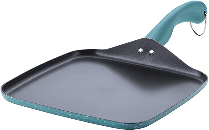 Paula Deen 19259 Signature Nonstick Griddle Pan/Flat Grill with Lid, 11 Inch, Aqua Speckle Blue
