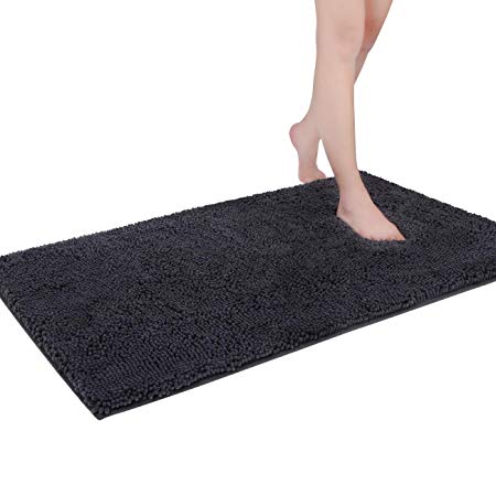 KMAT Bath Mat Bathroom Rugs 47”x 28”,Extra Soft and Absorbent Plush Chenille Shag Rug, Non-Slip and Non-Shedding Runner Carpet Mats for Bath Tub Shower Bathroom, Machine Washable (Grey)