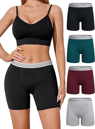 Ekouaer Women's Boxer Briefs Cotton Underwear Anti Chafing Boy Shorts Panties 4.5" Inseam 4 Pack