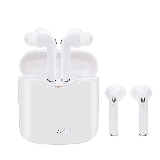 RUYIKING Wireless Earbuds Stereo Earphones Cordless Sport Headphones Bluetooth in-Ear Noise Canceling Earphones Built-in-Mic&Charging Case for Smart Phones (White 7688)