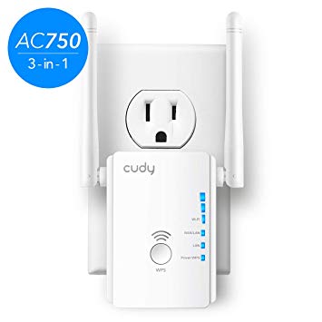 Cudy AC750 Dual Band WiFi Extender/Access Point/WiFi Client, 750Mbps WiFi Booster, 2 LAN Ports, WPS, Extends 2.4G and 5G WiFi for Smart Home & Alexa Devices