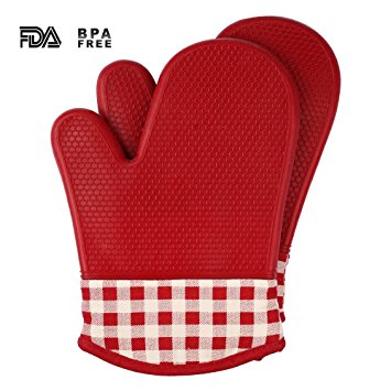 Jonhen Silicone Gloves - Heat Resistance Oven Gloves with Cotton Lining - Silicone Pot holders for Kitchen,Cooking,Baking,Grilling,Barbecue (red)