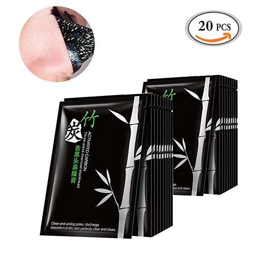 MONSTINA 20 Pcs Bamboo Charcoal Mineral Mud Nose Blackhead Remover Face Facial Black Mask Pore Acne Treatments Mask Cleaner