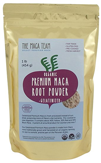 Certified Organic Gelatinized Premium Maca Powder - Incredibly Potent, Fresh Harvest From Peru, Fair Trade, Gmo-free, Gluten Free, Vegan and Pre-cooked, 1 Lb - 50 Serving