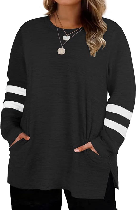 DOLNINE Plus-Size-Sweatshirts for Women Casual Loose Fit Tunic Tops with Pockets