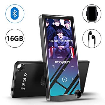 Wodgreat MP4 Player with Bluetooth 4.2 Portable 16 GB Hi-Fi Lossless Sound MP4/MP3 Music Player, Built-in Speaker, Expand to 128GB, Pedometer, 2.4" Screen Earphone Armband