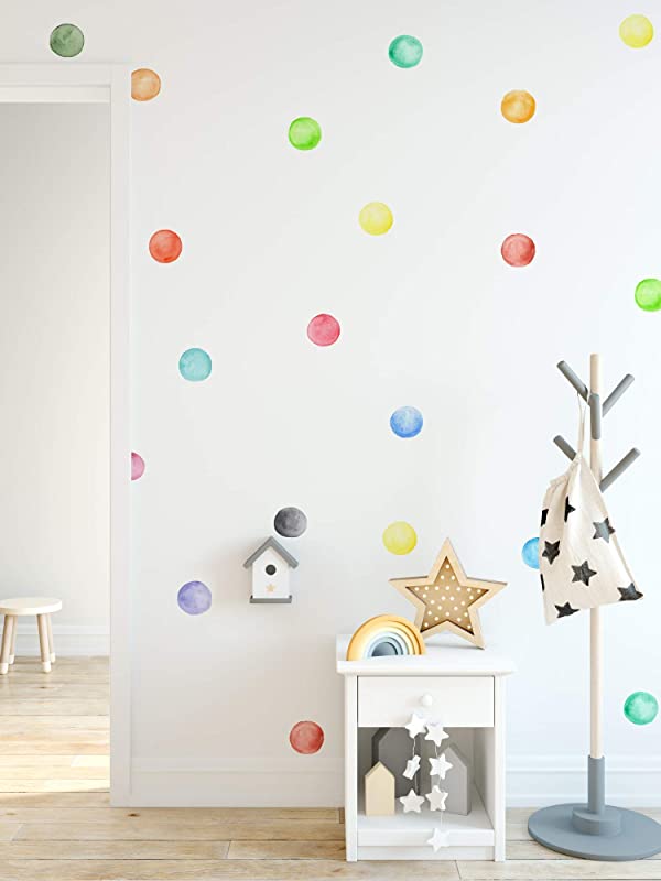 Murwall Polka Dots Wall Decal Watercolor Colorful Wall Stickers Round Wall Decal Peel and Stick Nursery Wall Decor 63 Dots