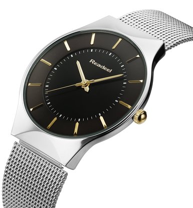 Readeel Men's Watches FSE-219 Stainless Steel Band Quartz Men Wristwatch Ultra Thin Golden Dial Business Watches For Mens