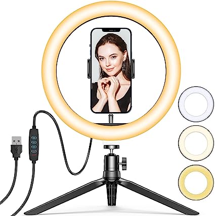 Ring Light, Ring Light for Makeup 10", Ring Light with Stand and Phone Holder, Selfie Ring Light with 3 Light Modes for Makeup/Live Streaming/Vlog/Video, Compatible with iPhone & Android (Pure White)