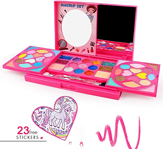 AMOSTING Kids Washable Makeup Sets for Girls,23 Pcs Real Make Up Toys with Mirror.Perfect Toys for 3 Year Old Girls.