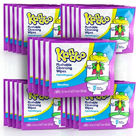 Kandoo Flushable Sensitive Wipes On-the-Go (Total of 50 Wipes) –25 individually wrapped 2ct packs of Kandoo Wipes