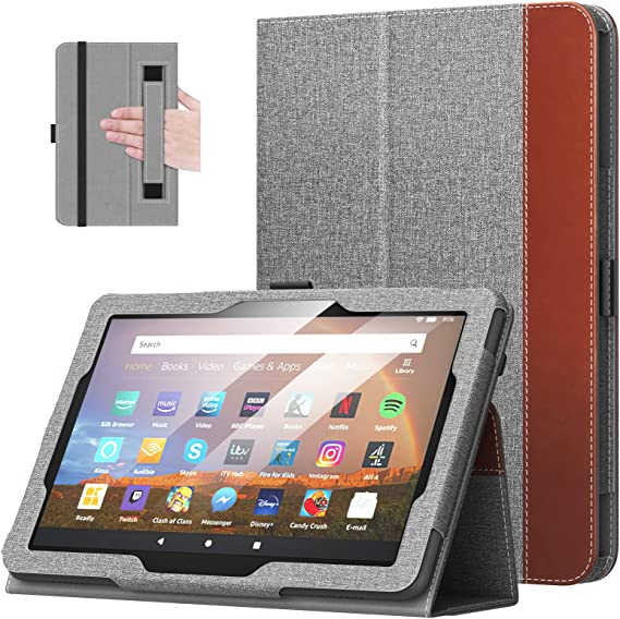 MoKo Case Fits All-New Amazon Kindle Fire HD 8 & 8 Plus Tablet (12th Generation/10th Generation, 2022/2020 Release) 8",Slim Folding Stand Cover with Auto Wake/Sleep, Cowboy Gray