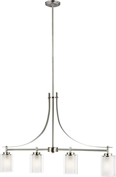 Sea Gull Lighting Generation 6637304-962 Transitional Four Light Island Pendant from Seagull-Elmwood Park Collection in Pewter, Silver Finish, 40.00 inches, Brushed Nickel