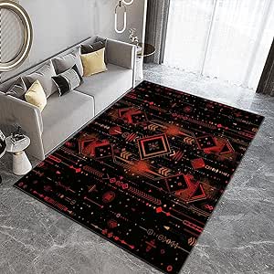 Fantasy Retro Geometry Rug 3x4 Rug Area Rugs for Bedroom Living Room, Black Patterned Large Rug & Washable Non Slip Indoor Floor Carpet & Home Decor