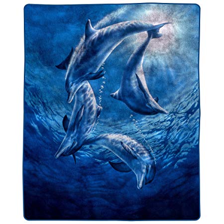 Lavish Home 66-B Heavy Fleece Ocean Dolphins Pattern-Plush Thick 8 Pound Faux Mink Soft Blanket for Couch Sofa Bed (74” x 91”), Multicolor