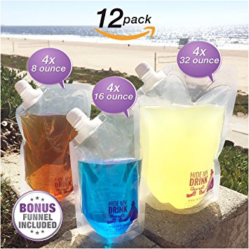 Hide My Drink™ Sneak Alcohol On Cruise Hidden Flask Liquor Bag Set Decanter (12-Pack Variety)