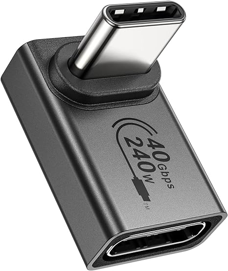 Silkland USB C 90 Degree Adapter, 240W 40Gbps USB C Male to USB C Female Right Angle Adapter Extender Compatible with Thunderbolt 4/3 for Steam Deck, ROG Ally, MacBook, Switch, Laptop, iPhone 15