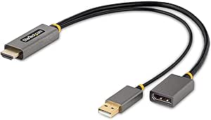 StarTech.com 1ft (30cm) HDMI to DisplayPort Adapter Cable, Active 4K 60Hz HDMI 2.0 to DP 1.2 Converter, HDR, USB Bus Powered, HDMI Source to DisplayPort Monitor for Laptops/PC (128-HDMI-DISPLAYPORT)