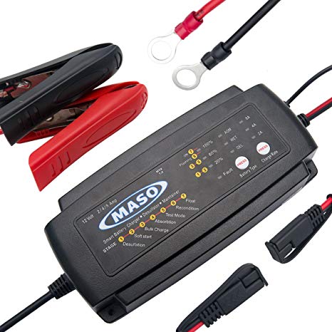 MASO Car Battery Charger 12V Fast Charge 2/4/8 Amp 7 Step Battery Trickle Chargers Conditioner Lead Acid Motorcycle Boat Camper Motorhome