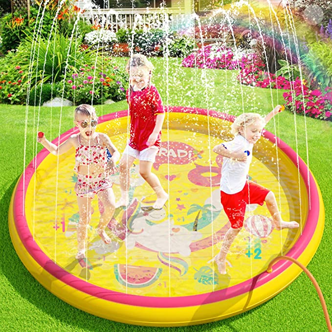 Peradix Inflatable Sprinkler Pad for Kids Toddlers Dogs, Kiddie Baby Pool, Outdoor Water Splash Play Mat Toys - Infant Wading Pool - Fun Backyard Fountain Play Mat for 1 -12 Year Old Girls Boys(68")