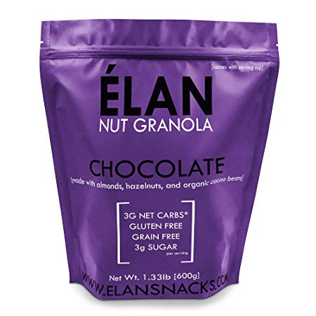 ELAN Keto Dark Chocolate Granola, Low Net Carb (3g), Healthy Gut & Fat Bomb Appetite Suppressant Cereal, Grain Free, Gluten Free (Almond Macadamia Nut Hazelnut, 1.33lb Bulk Bag)