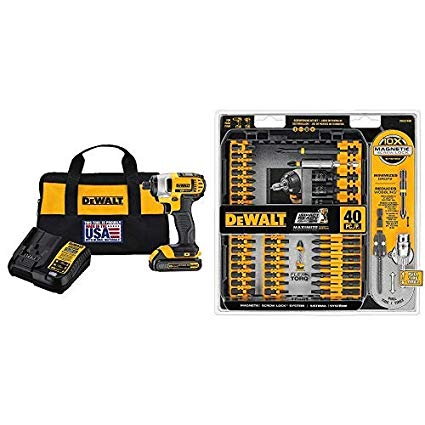 DEWALT DCF885C1 20V Max 1/4" Impact Driver Kit, with DWA2T40IR IMPACT READY FlexTorq Screw Driving Set, 40-Piece