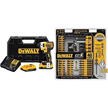 DEWALT DCF887D2 20V MAX XR Li-ion 2.0 Ah Brushless 0.25" 3-Speed Impact Driver Kit with DEWALT DWA2T40IR IMPACT READY FlexTorq Screw Driving Set, 40-Piece