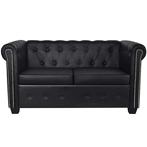 Tidyard Leather Loveseat, 2 Seater Sofa Futon Couch Living Room Furniture Artificial Leather Black