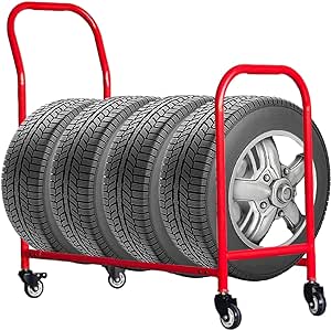 Rolling Tire Rack,2 in 1Metal Tire Storage and Transport Trailer,42x36x18inch Heavy Duty Tire Holder,Mobile Tire Storage Shelf Cart with 4 Wheel