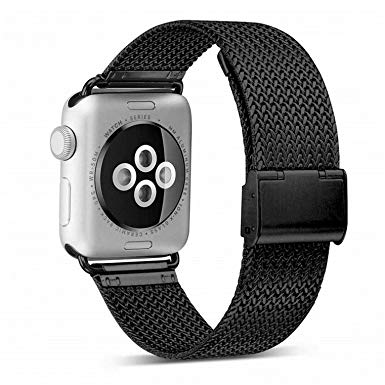 OROBAY Compatible with iWatch Band 38mm 42mm 40mm 44mm, Stainless Steel Milanese Loop Magnetic Band Compatible with Apple Watch Series 4 Series 3 Series 2 Series 1, Black 44mm 42mm