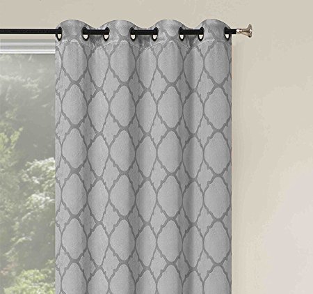 2 Pack: Basic Metallic Sheen Energy Saving Lattice Grommet Top 84-in Blackout Curtains - Assorted Colors (Grey)