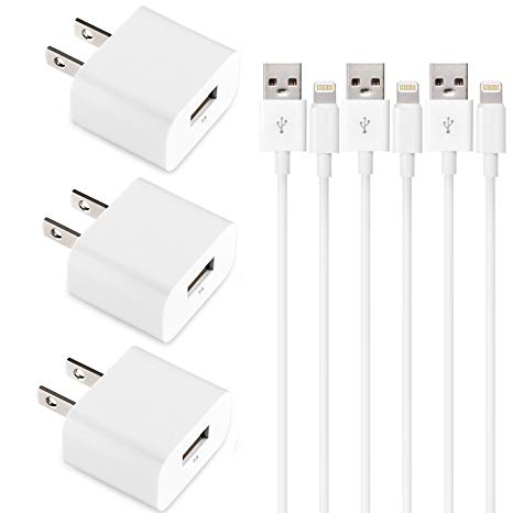 Antopos 3 Pack USB Wall Charger with 3 Pack 8 Pin Lightning to USB Cable for iPhone X/8/7/6S/6/Plus/SE/5S/5C, iPod, iPad