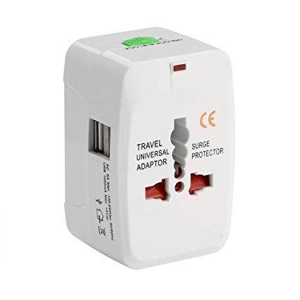 Robo Bull Universal Worldwide Travel Adapter with Built in Dual USB Charger Ports (White)