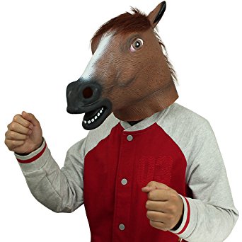Brown Latex Rubber Horse Head Mask Hooves Gloves Halloween Party Adult Costume Props