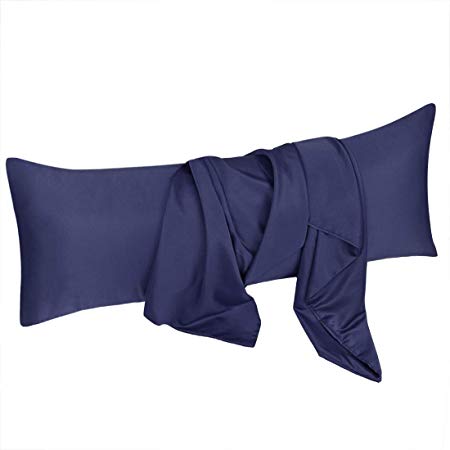 uxcell Body Pillow Cover 20x48 Inch Navy Silky Satin Body Pillowcases for Hair and Skin Luxury Cooling Anti Wrinkle Wash-Resistant