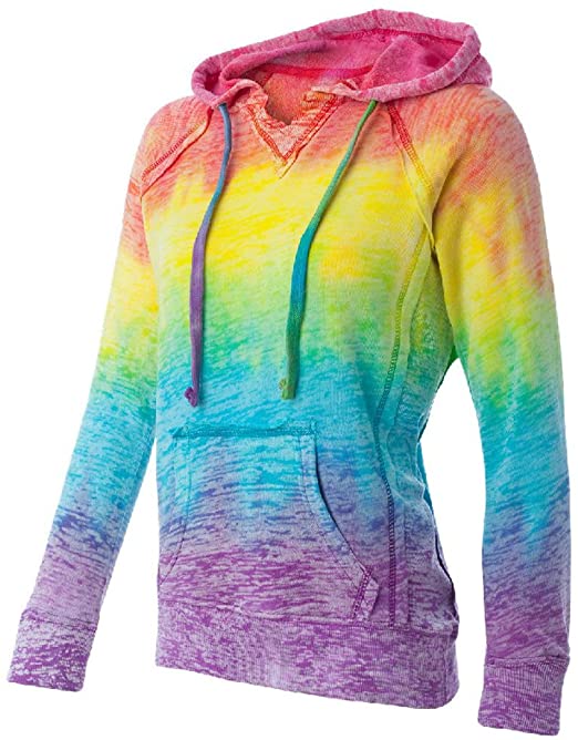 Koloa Surf Womens and Girls Rainbow Stripe V-Neck Burnout Hoodies in Sizes S-2XL