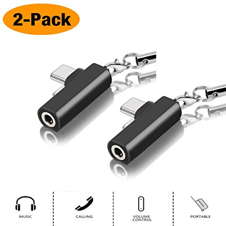 USB C to 3.5mm Audio Adapter, Mxcudu USB C Male to 3.5mm Female Headphone Jack Audio Adapter Stereo Earphone Dongle Compatible with Google Pixel 3/3XL/2/2XL, OnePlus 6T and More (Black (2 Pack))