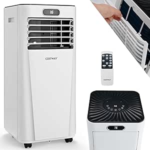 COSTWAY Climatiseur Portable 4 EN 1, 7000 BTU, Refroidissement, Déshumidification,Ventilateur,Mode Nuit, Minuterie 24h, Télécommande&Écran, Blanc, Classe d'Energie A